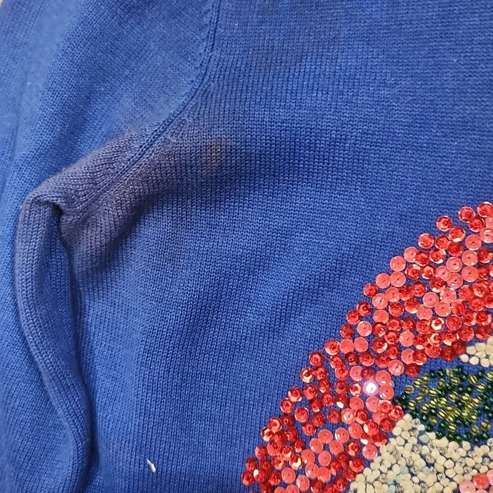 Michael Simon Blue Sweater with Colorful Sequin Santa - Picture 3 of 5